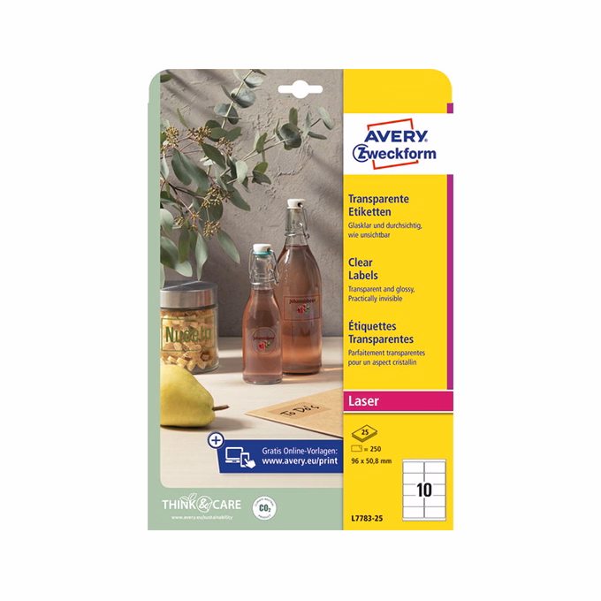 Etikett AVERY L7783-25 96x50,8 mm víztiszta átlátszó 25 íves