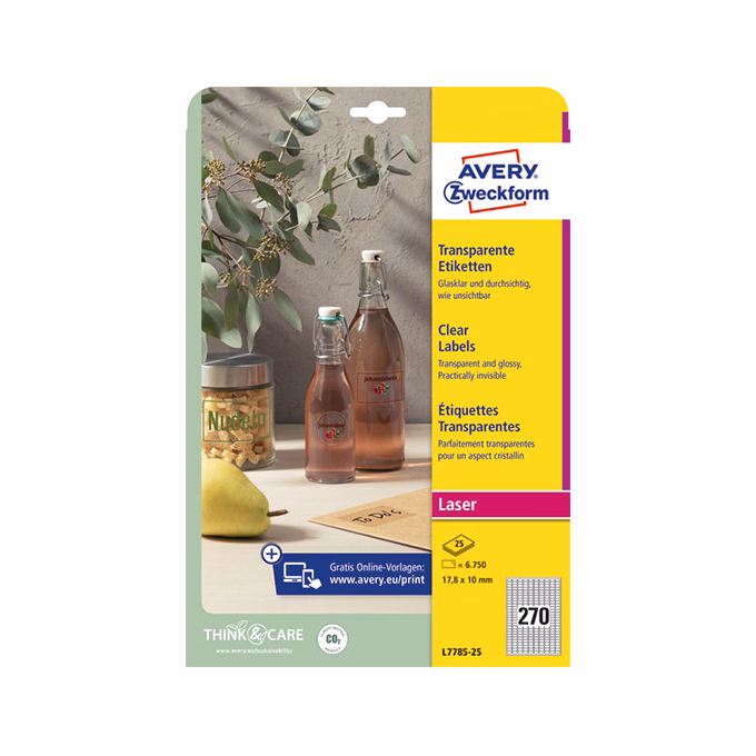 Etikett AVERY L7785-25 17,8x10 mm víztiszta átlátszó 25 íves