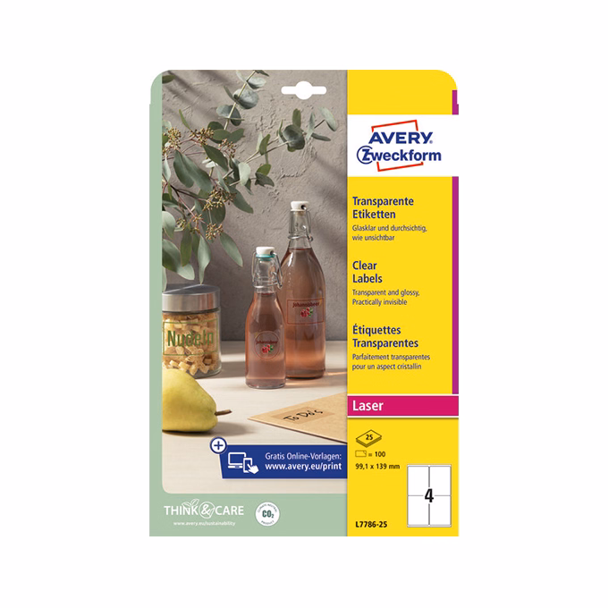 Etikett AVERY L7786-25 99,1x139 mm víztiszta átlátszó 25 íves