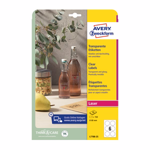 Etikett AVERY L7788-25 80 mm víztiszta átlátszó kör 25 íves