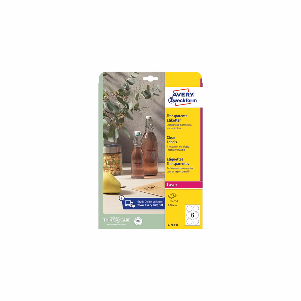 Etikett AVERY L7788-25 80 mm víztiszta átlátszó kör 25 íves
