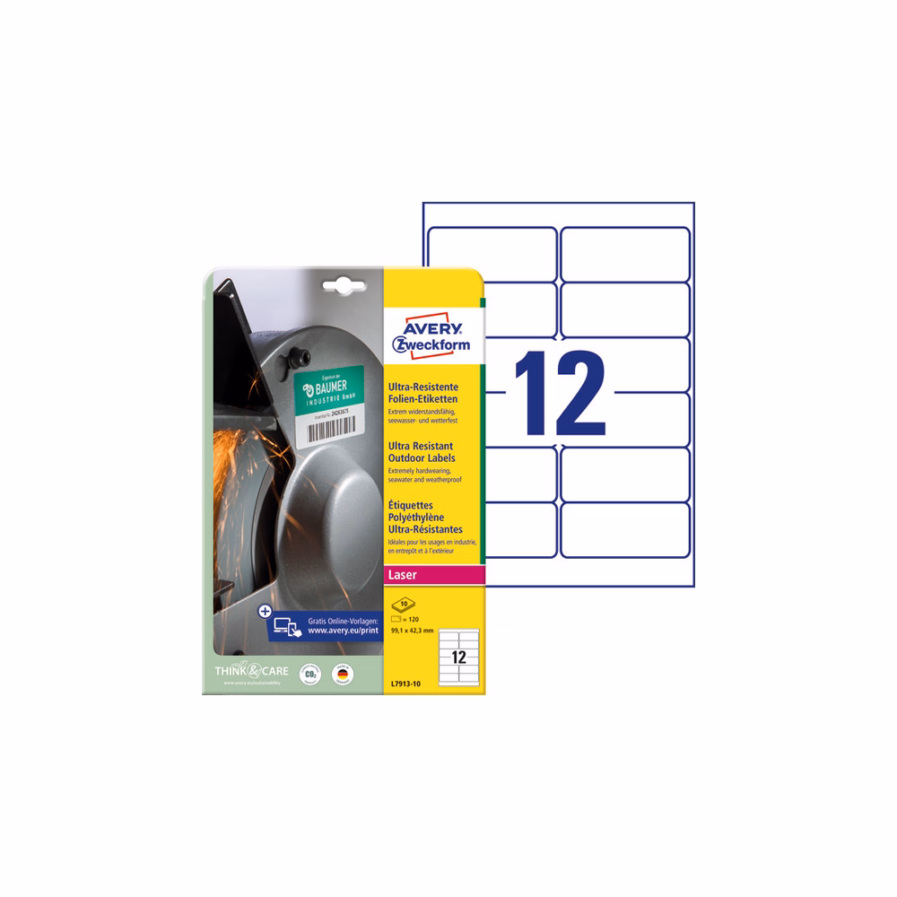 Etikett AVERY L7913-10 99,1x42,3mm ultra ellenálló címke 120 címke/doboz 10 ív/doboz