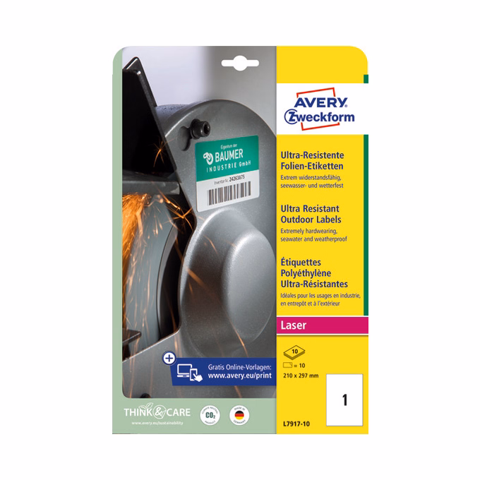 Etikett AVERY L7917-10 210 x 297 mm ultra ellenálló 10 címke/doboz 10 ív/doboz