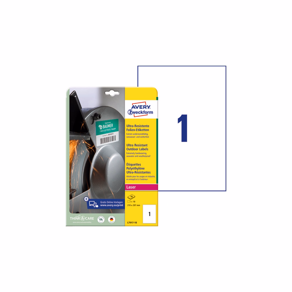 Etikett AVERY L7917-10 210 x 297 mm ultra ellenálló 10 címke/doboz 10 ív/doboz