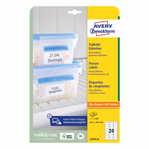 Etikett AVERY L7970-25 63,5x33,9mm univerzális fagyasztó 600 címke/doboz 25 ív/doboz