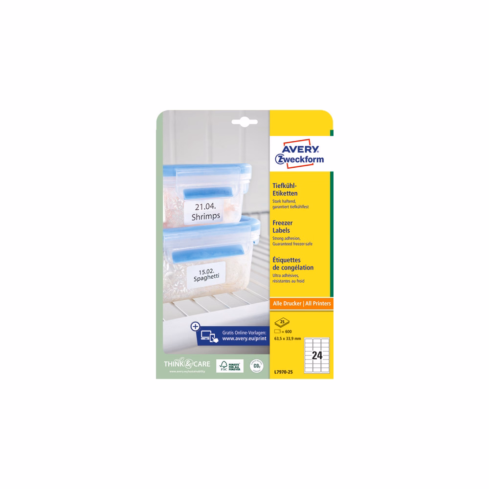 Etikett AVERY L7970-25 63,5x33,9mm univerzális fagyasztó 600 címke/doboz 25 ív/doboz