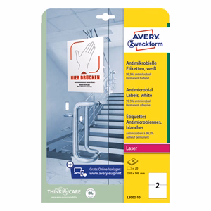 Etikett AVERY L8002-10 210x148mm antimikrobiális fehér 20 címke/doboz 10 ív/doboz