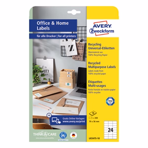 Etikett AVERY LR3475-10 70x36mm környezetbarát  240 címke/doboz 10 ív/doboz