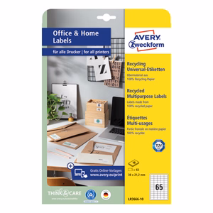 Etikett AVERY LR3666-10 38x21,2mm környezetbarát  650 címke/doboz 10 ív/doboz