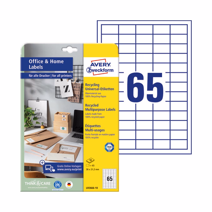 Etikett AVERY LR3666-10 38x21,2mm környezetbarát  650 címke/doboz 10 ív/doboz