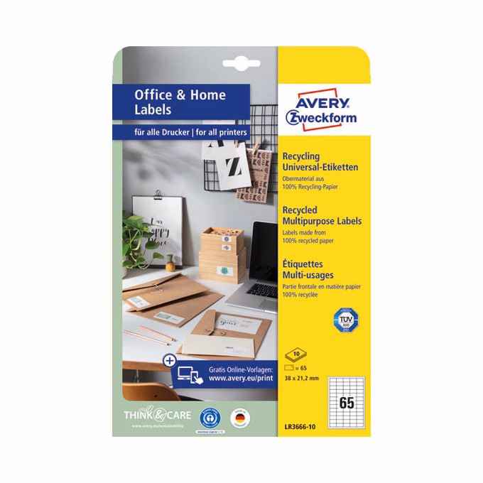 Etikett AVERY LR3666-10 38x21,2mm környezetbarát  650 címke/doboz 10 ív/doboz