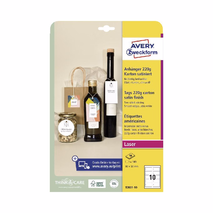Etikett AVERY T2001-10 90x50 mm függő címke sima élek 100 címke/csomag