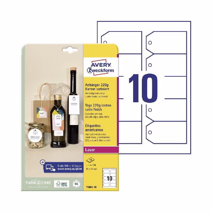 Etikett AVERY T2002-10 90x50 mm függő címke vágott sarok 100 címke/csomag