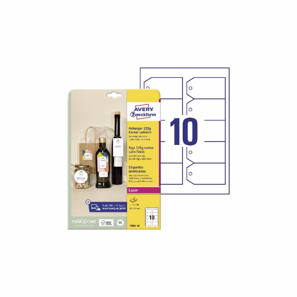 Etikett AVERY T2002-10 90x50 mm függő címke vágott sarok 100 címke/csomag