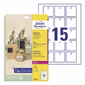 Etikett AVERY T3003-10 50x50 mm függő címke fólia 150 címke/csomag