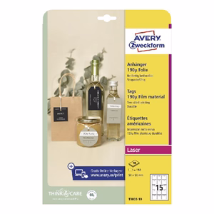 Etikett AVERY T3003-10 50x50 mm függő címke fólia 150 címke/csomag