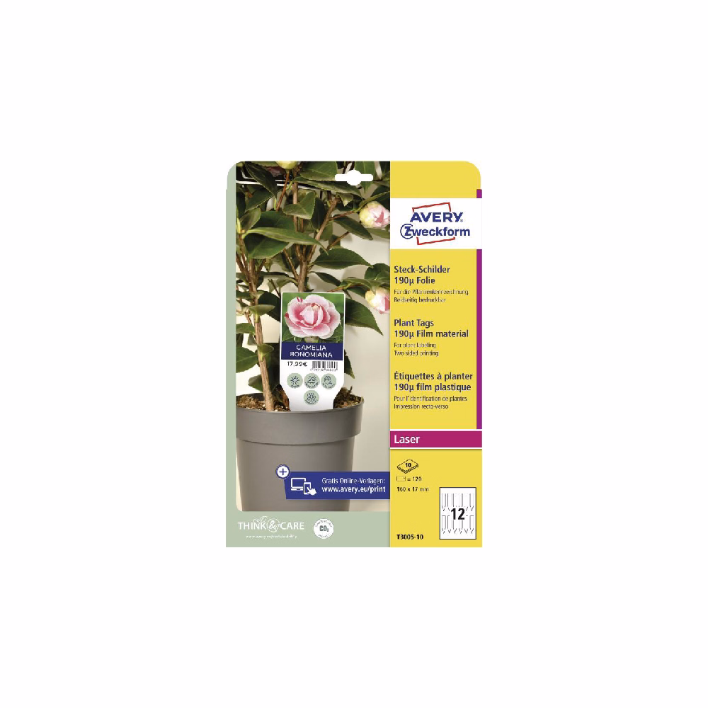 Etikett AVERY T3005-10 100x20 mm kertészeti faiskolai címke fólia 120 címke/csomag