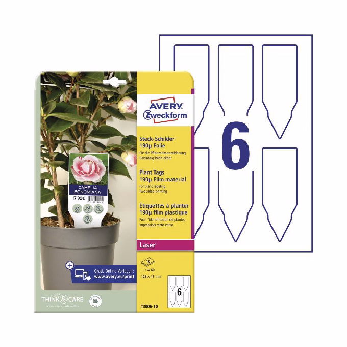 Etikett AVERY T3006-10 128x47 mm kertészeti faiskolai címke fólia 60 címke/csomag