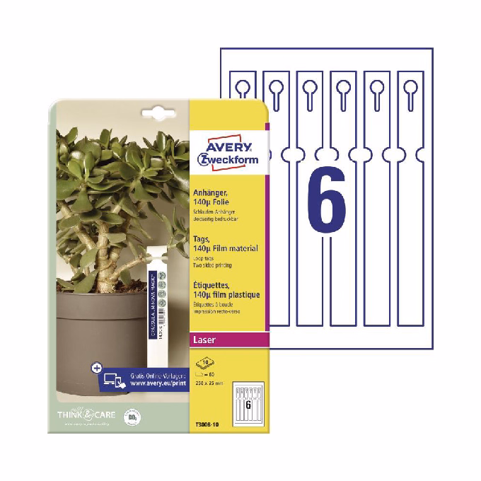 Etikett AVERY T3008-10 250x25 mm átfűzhető kertészeti címke fólia 60 címke/csomag