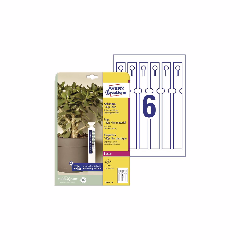 Etikett AVERY T3008-10 250x25 mm átfűzhető kertészeti címke fólia 60 címke/csomag