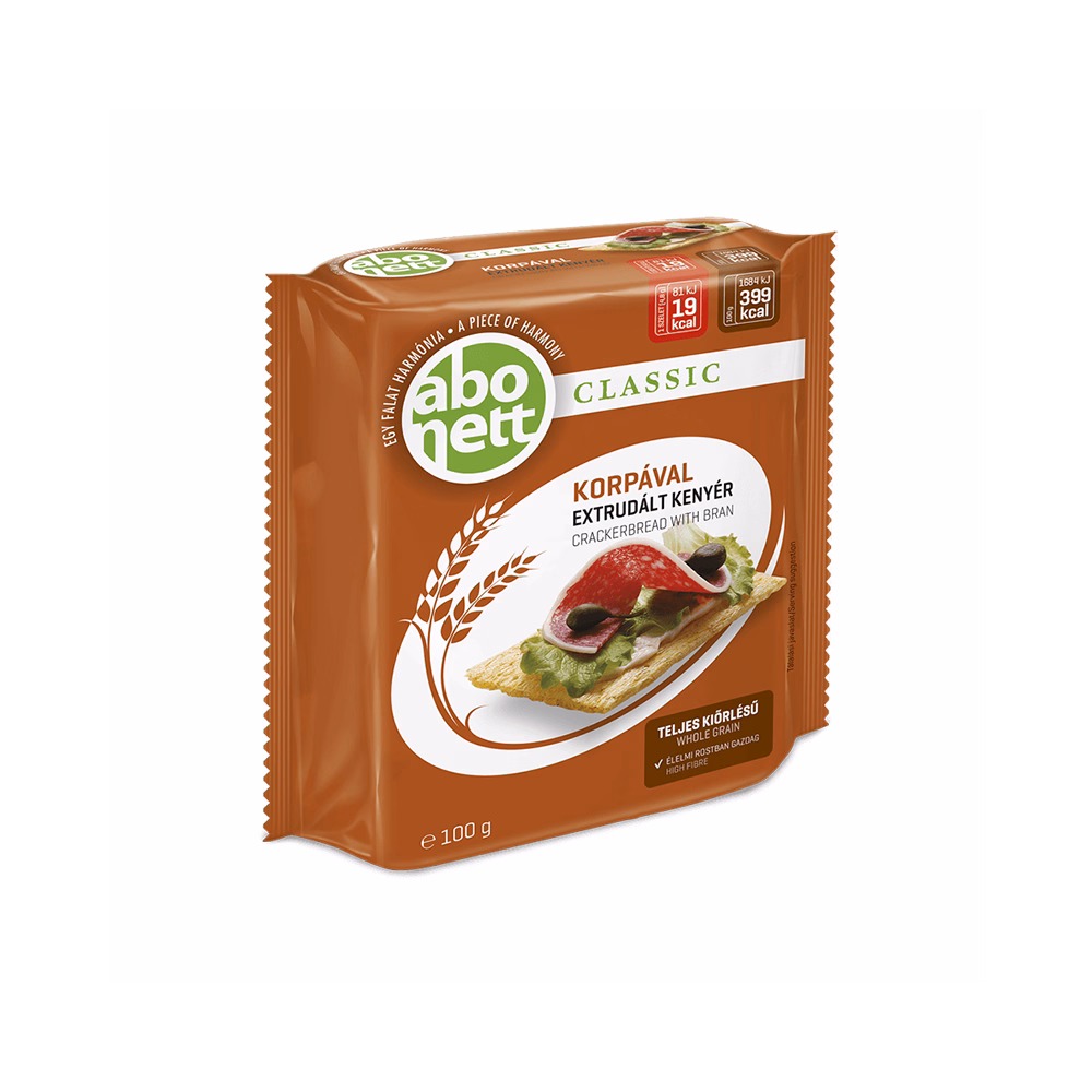 Extrudált kenyér ABONETT Classic teljes kiörlésű korpával 100 g Extrudált kenyér ABONETT Classic teljes kiörlésű korpával 100 g