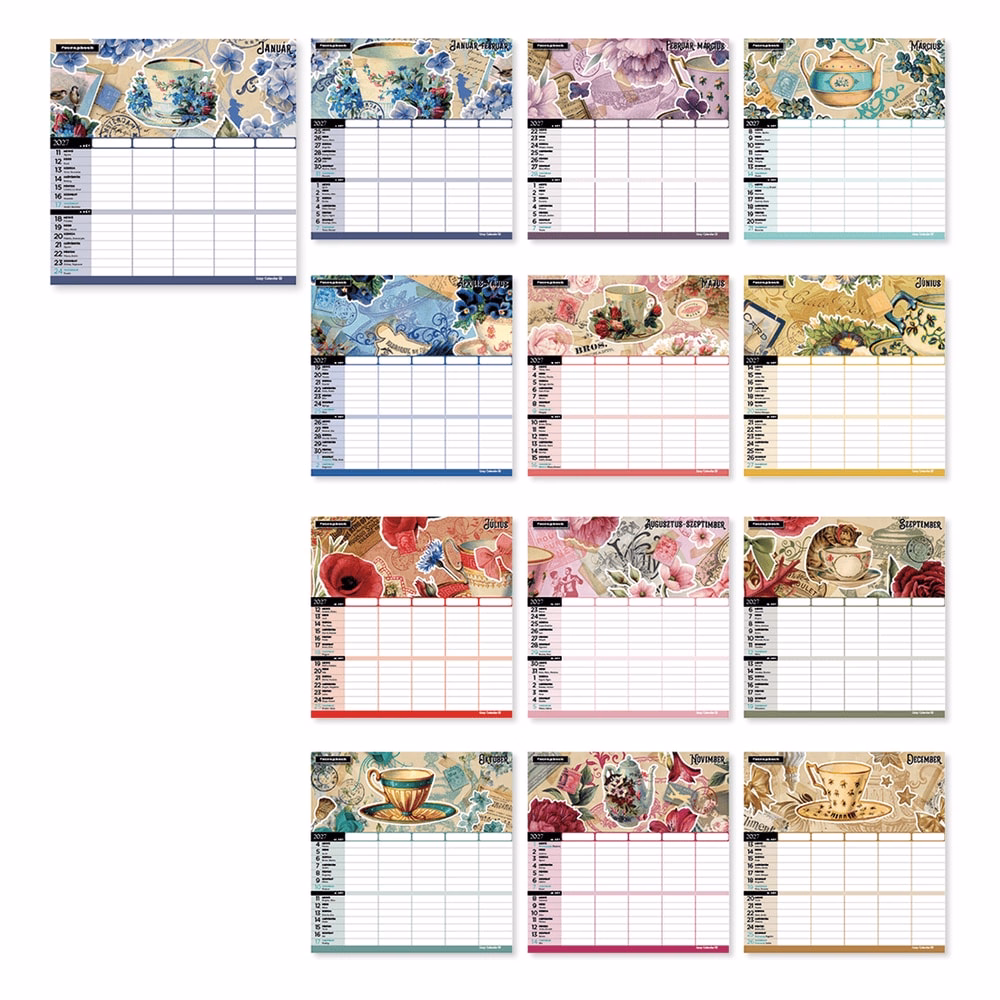 Falinaptár LIZZYCALENDAR 220x220mm 2 hetes mágneses Anyu Tervezője Scrapbook Style 2027