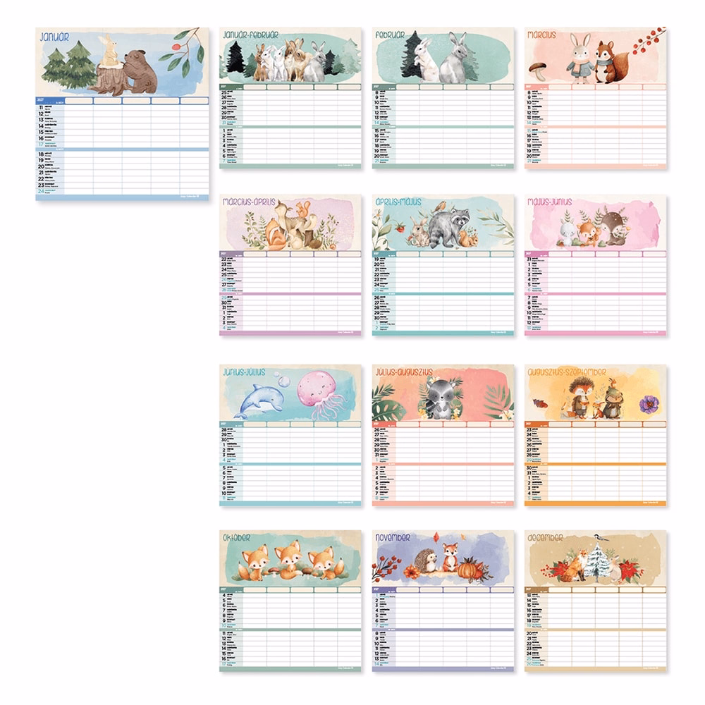 Falinaptár LIZZYCALENDAR 220x220mm 2 hetes mágneses Családi Tervező 2027