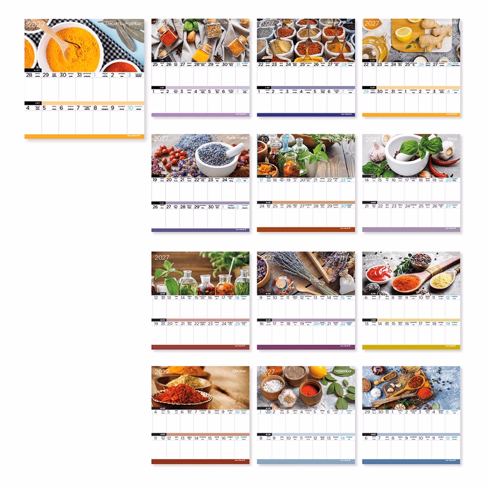 Falinaptár LIZZYCALENDAR 220x220mm 2 hetes mágneses Fűszernövények 2027