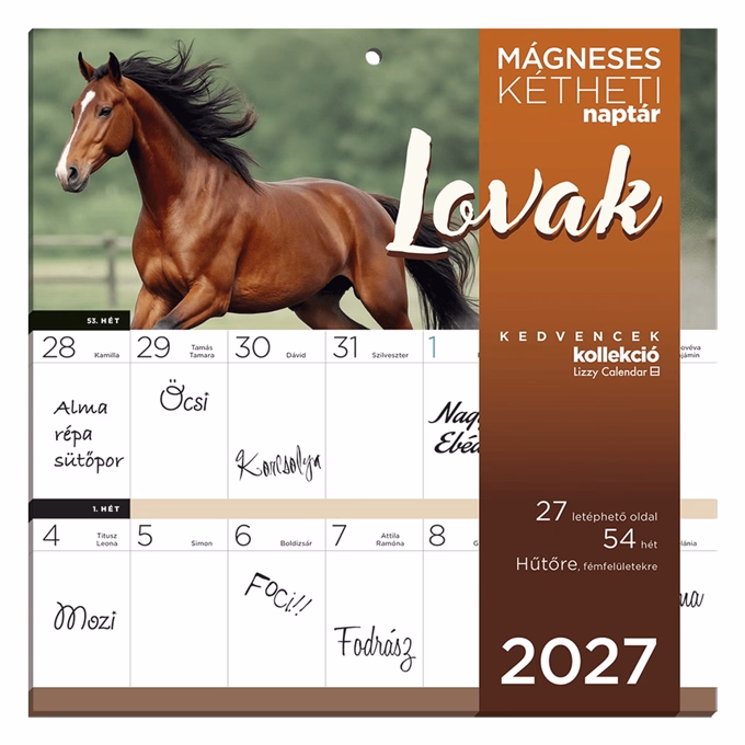 Falinaptár LIZZYCALENDAR 220x220mm 2 hetes mágneses Lovak 2027