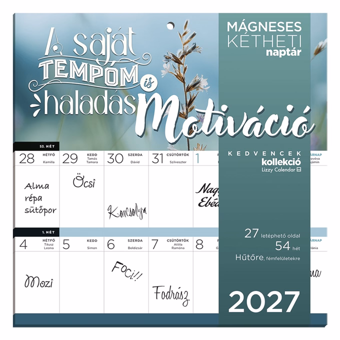 Falinaptár LIZZYCALENDAR 220x220mm 2 hetes mágneses Motiváció 2027