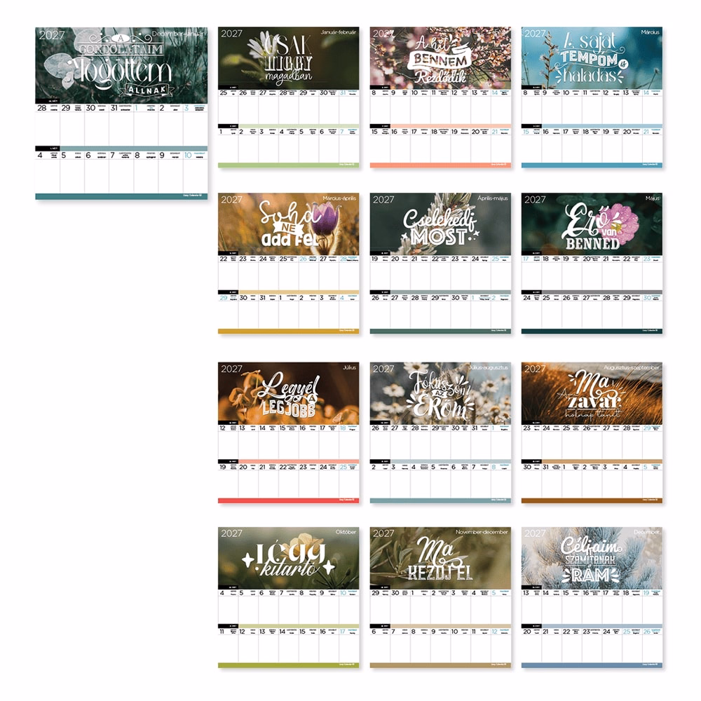 Falinaptár LIZZYCALENDAR 220x220mm 2 hetes mágneses Motiváció 2027
