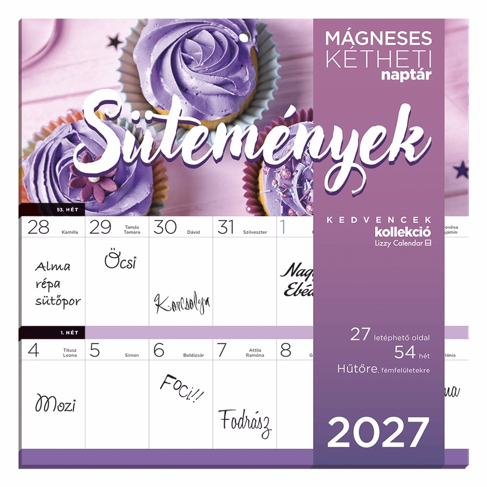 Falinaptár LIZZYCALENDAR 220x220mm 2 hetes mágneses Sütemények 2027