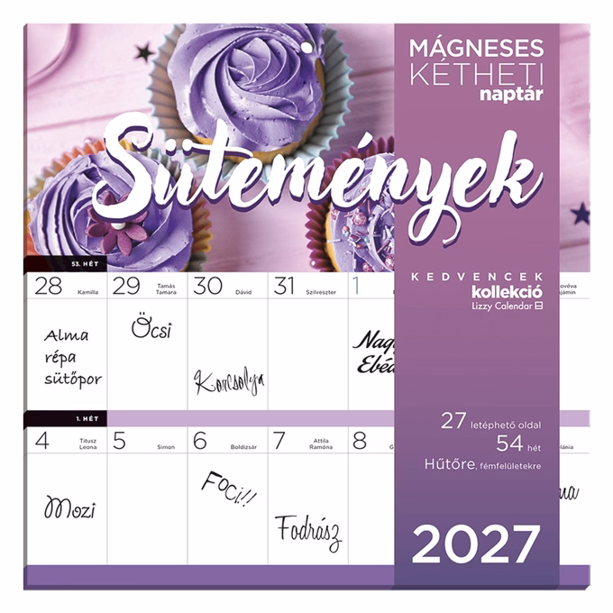 Falinaptár LIZZYCALENDAR 220x220mm 2 hetes mágneses Sütemények 2027