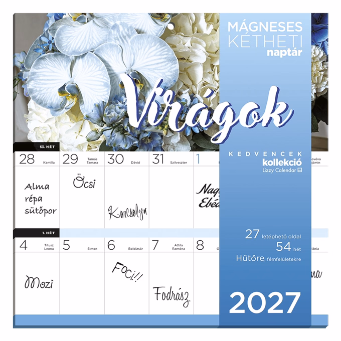 Falinaptár LIZZYCALENDAR 220x220mm 2 hetes mágneses Virágok 2027