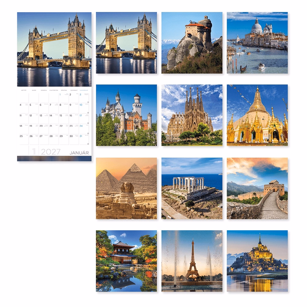 Falinaptár LIZZYCALENDAR 300x600mm álló A világ csodái 2027