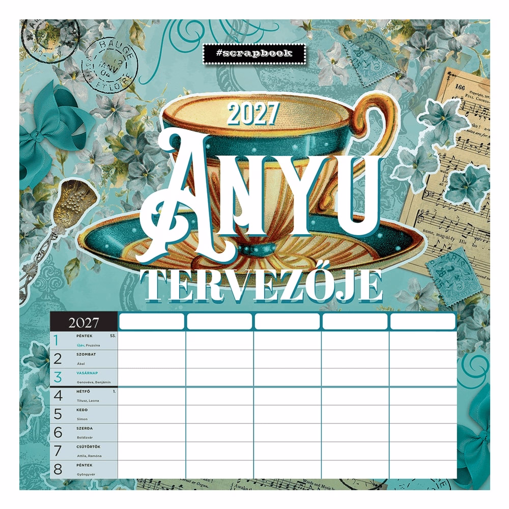 Falinaptár LIZZYCALENDAR 300x600mm álló Anyu tervezője scrapbook style 2027