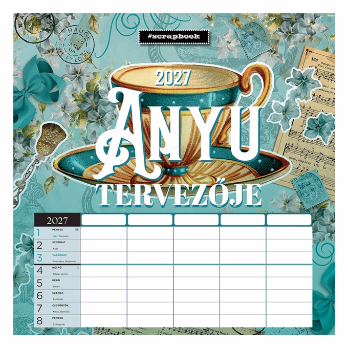 Falinaptár LIZZYCALENDAR 300x600mm álló Anyu tervezője scrapbook style 2027