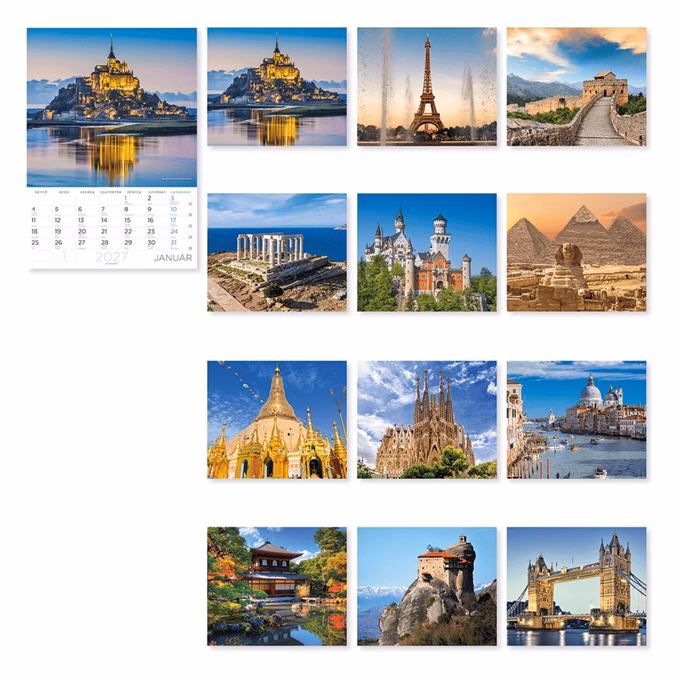 Falinaptár LIZZYCALENDAR A/4 álló A világ csodái 2027