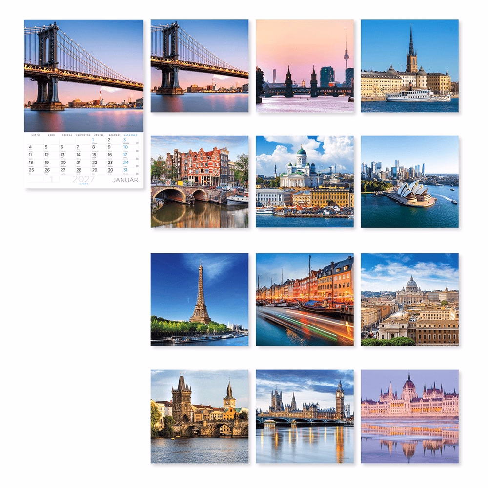 Falinaptár LIZZYCALENDAR B/4 álló spirálozot Világvárosok 2027