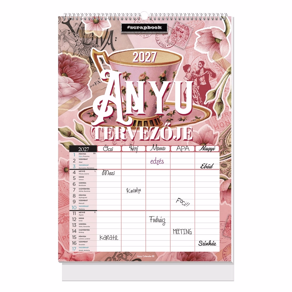 Falinaptár LIZZYCALENDAR B/4 álló spirálozott Anyu tervezője scarpbook style 2027