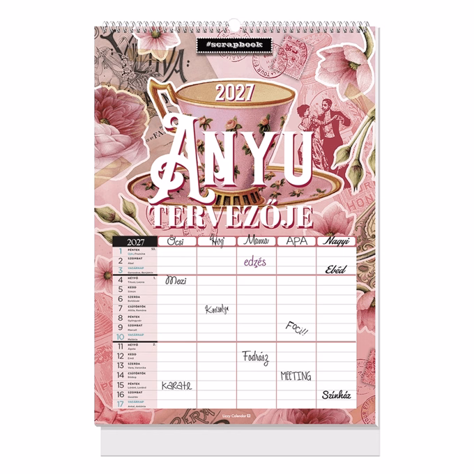 Falinaptár LIZZYCALENDAR B/4 álló spirálozott Anyu tervezője scarpbook style 2027