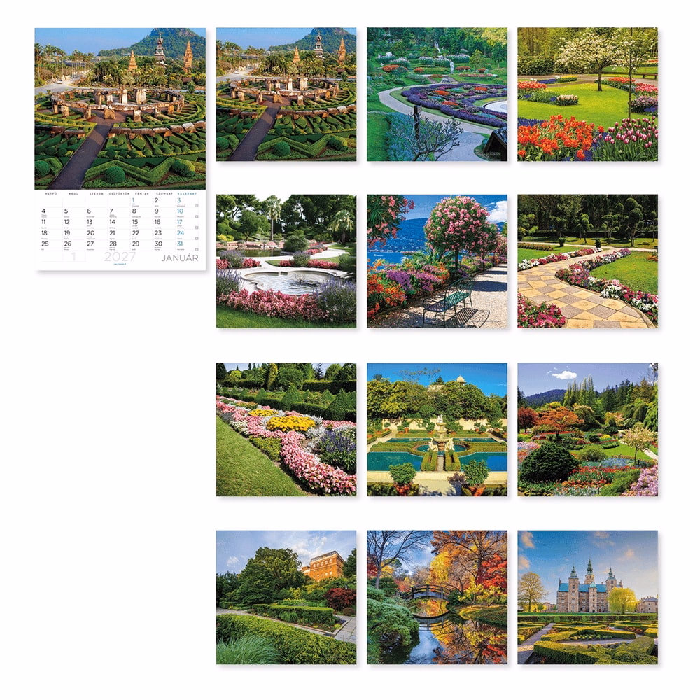 Falinaptár LIZZYCALENDAR B/4 álló spirálozott Díszkertek 2027