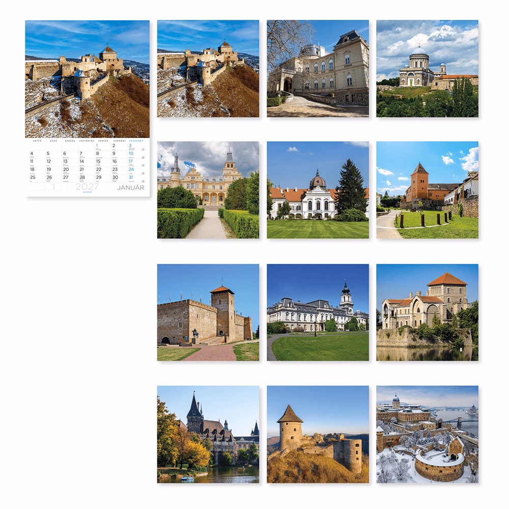 Falinaptár LIZZYCALENDAR B/4 álló spirálozott Magyar várak és kastélyok 2027