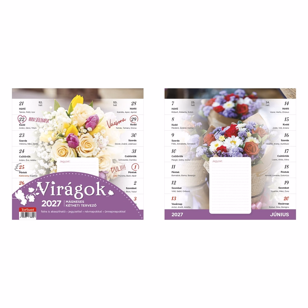 Falinaptár TOPTIMER T090 220x220mm mágneses Virágok 2027