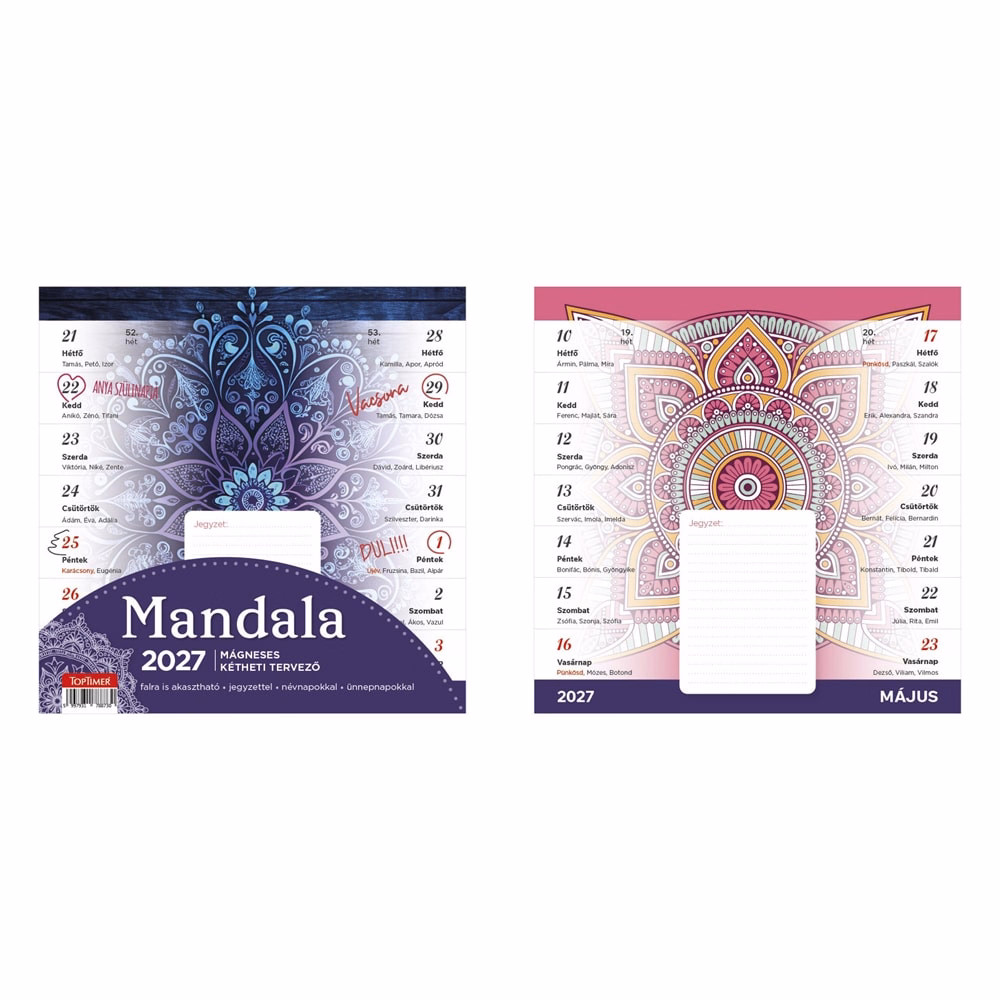 Falinaptár TOPTIMER T090 220x220mm 2 hetes mágneses álló Mandala 2027