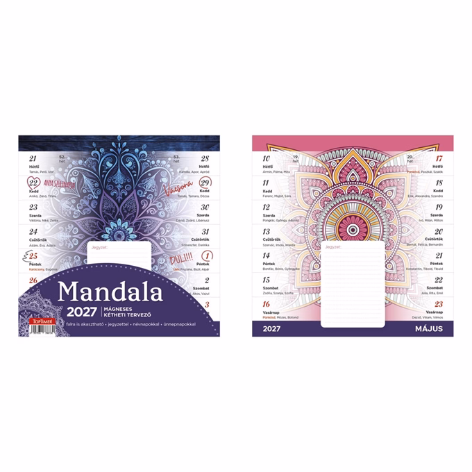 Falinaptár TOPTIMER T090 220x220mm 2 hetes mágneses álló Mandala 2027