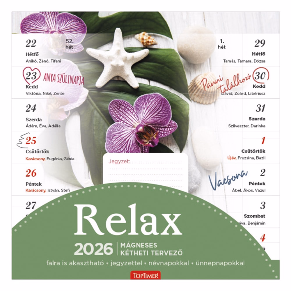 Falinaptár TOPTIMER T090 220x220mm mágneses álló Relax 2027