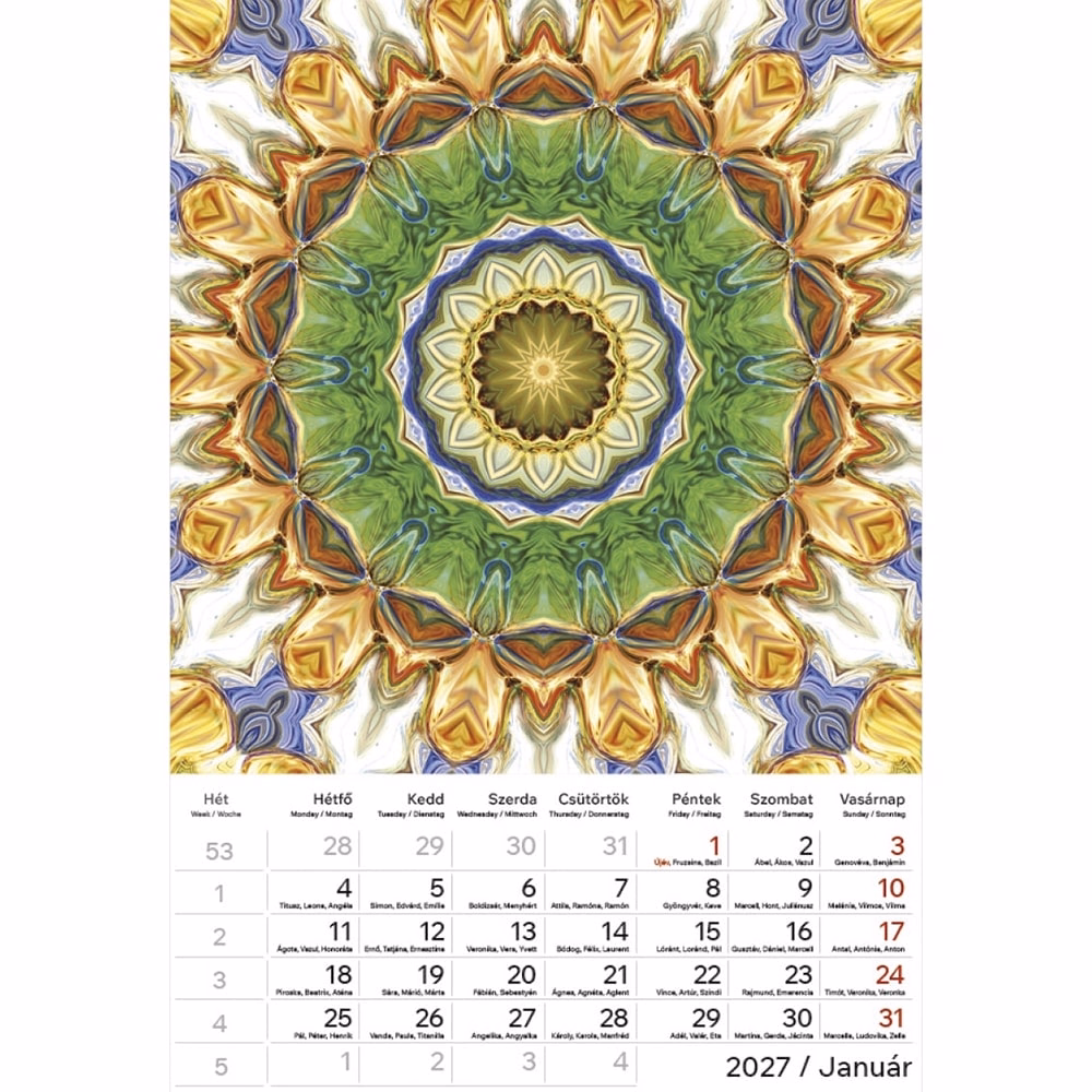 Falinaptár TOPTIMER T094 220x330mm álló Mandala 2027