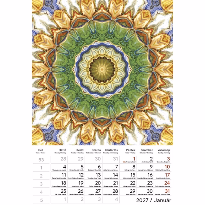 Falinaptár TOPTIMER T094 220x330mm álló Mandala 2027