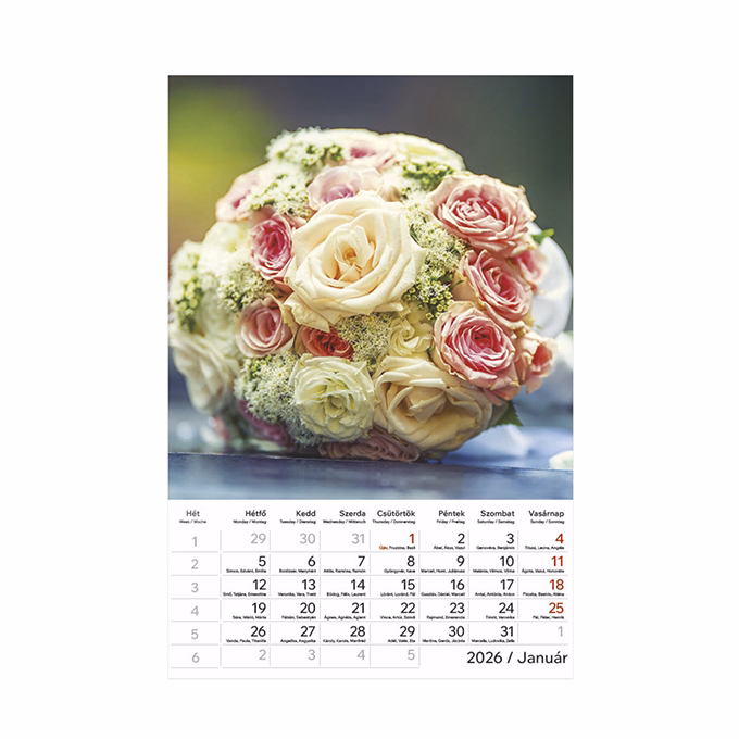 Falinaptár TOPTIMER T094 220x330mm álló Virágcsokrok 2026.